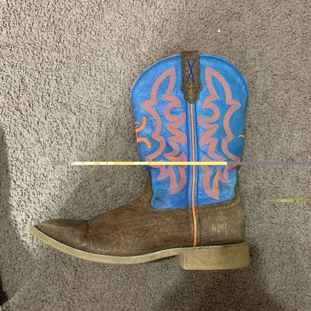 Twisted X YHY0001 Brown Blue Leather Neon Stitching Cowboy Boot Youth Size 4M